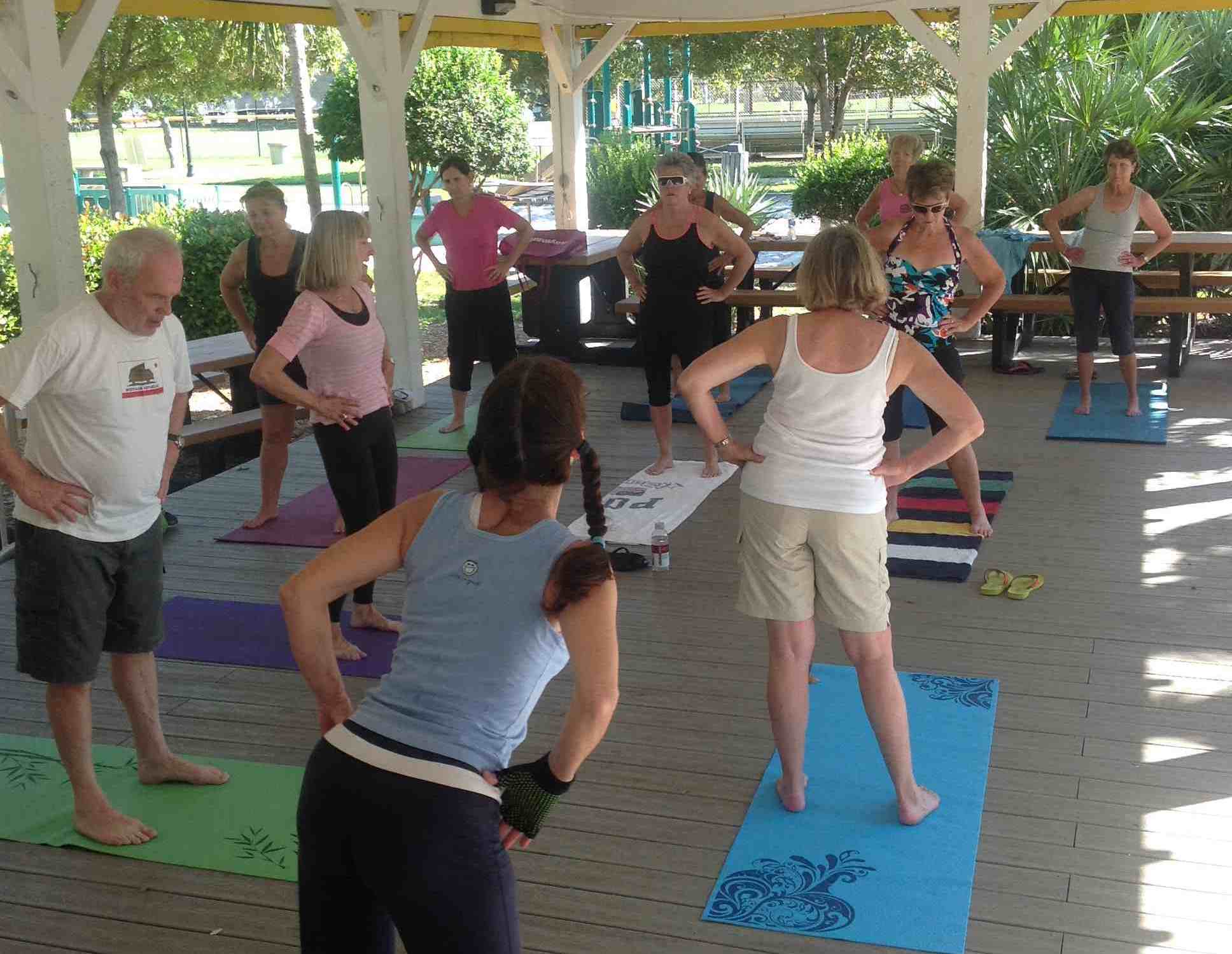 Marathon City Park adjacent to the city marina hosts complimentary yoga during the height of cruising season in the Florida Keys.
